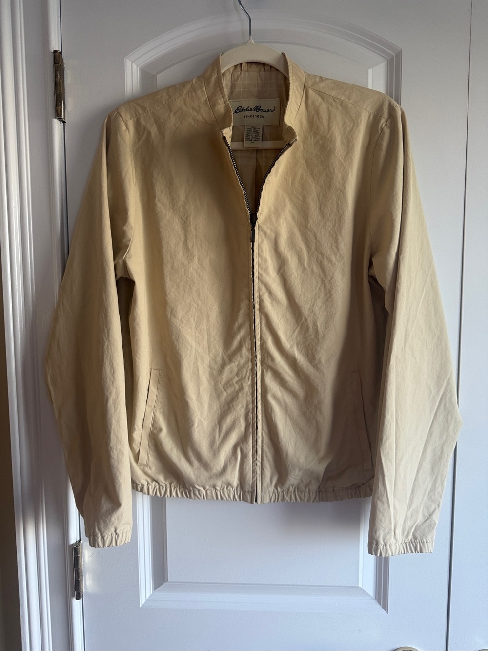Vintage Eddie Bauer Cotton Women's Beige Zip-Front Bomber Jacket, M, EUC!